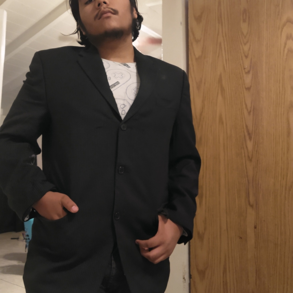 L Black Pinstriped Blazer